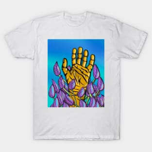 Abstract hand with purple leaves T-Shirt